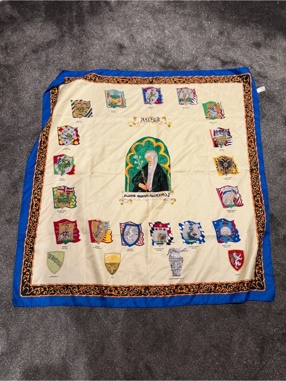 Vintage Blue and Cream Heraldic Crest Scarf